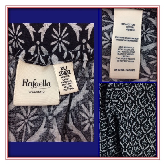 🛍Rafaella Boho Chic Navy Print Top Sz XL - Picture 2 of 2